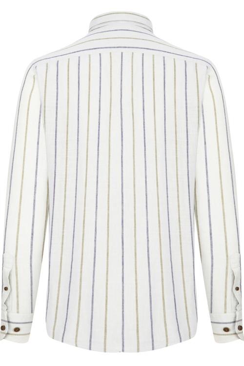  ÇİZGİ DETAYLI REGULAR KETEN GÖMLEK