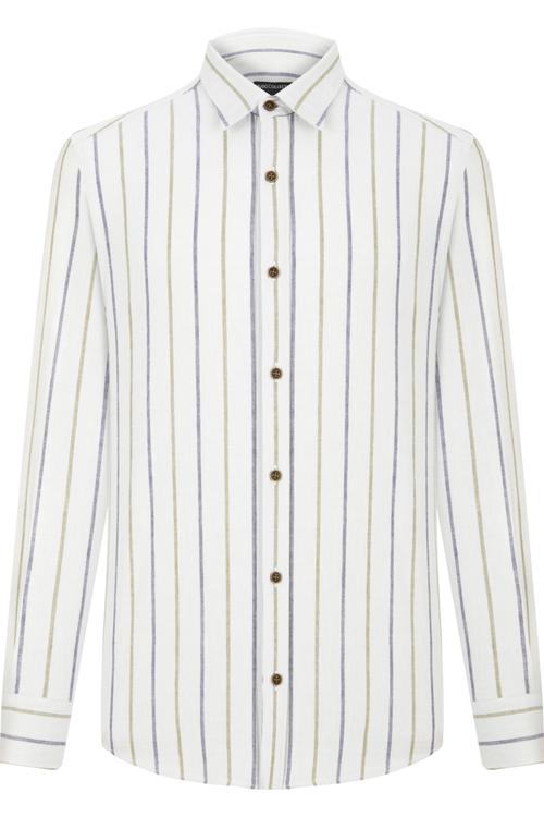  ÇİZGİ DETAYLI REGULAR KETEN GÖMLEK