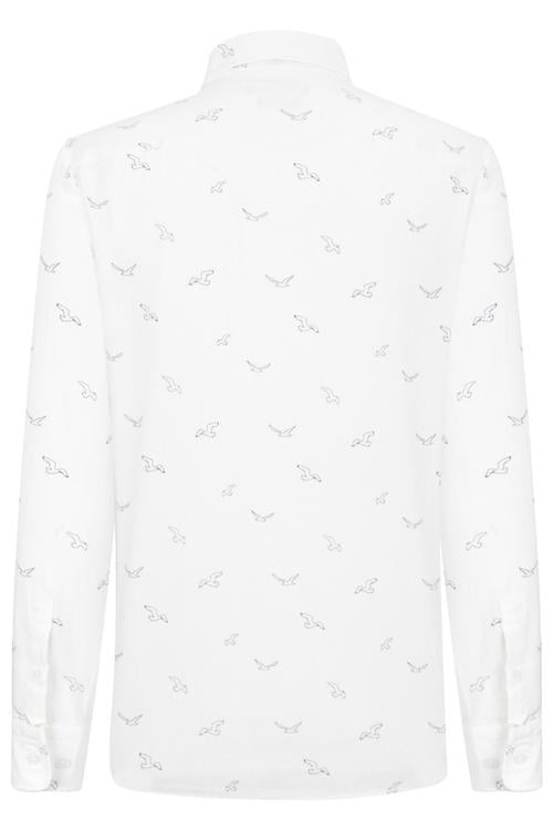  KUŞ DESENLİ REGULAR KETEN GÖMLEK