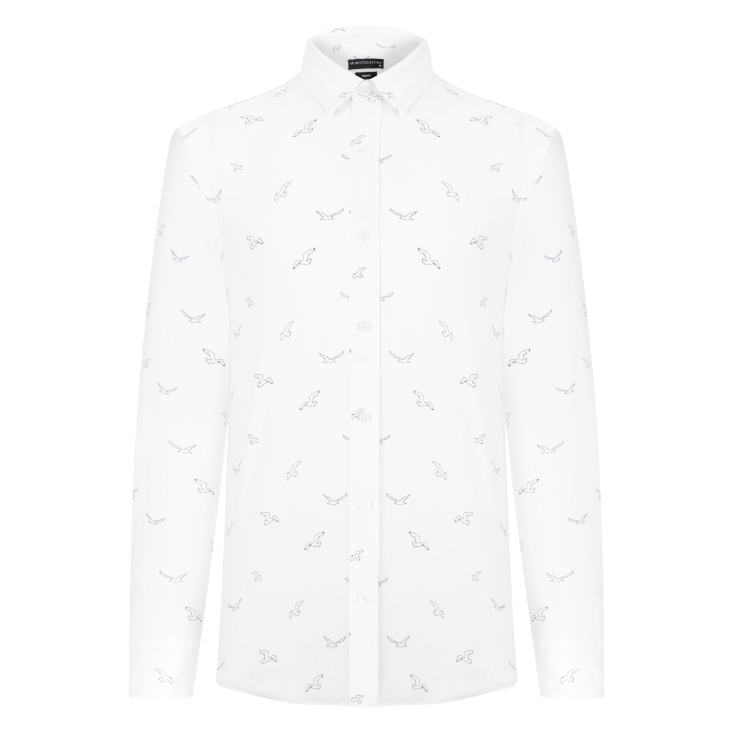 KUŞ DESENLİ REGULAR KETEN GÖMLEK