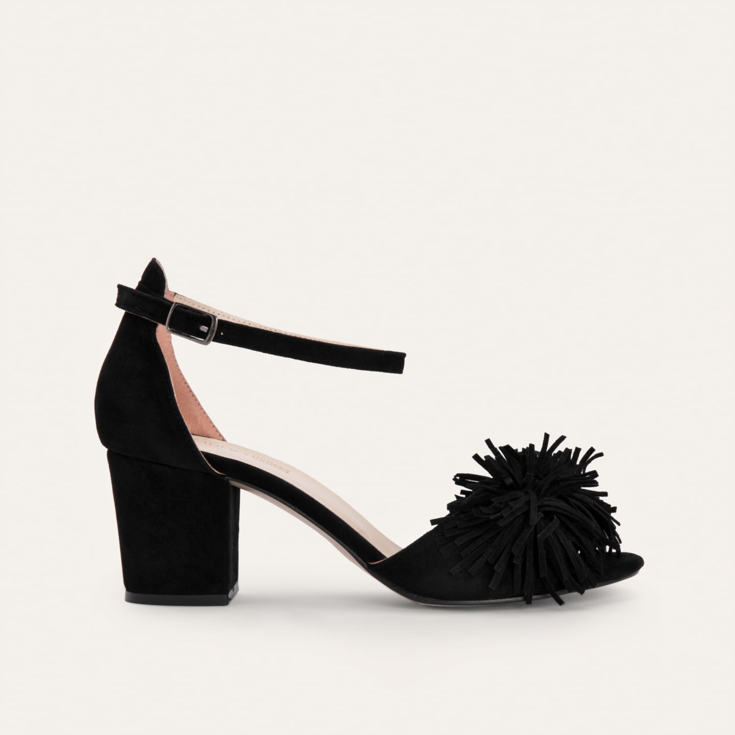 BİLEKTEN BAĞLAMALI PÜSKÜLLÜ TOPUKLU AYAKKABI