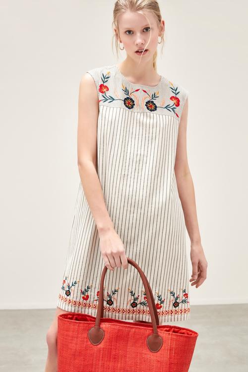  ETNİK DESENLİ A FORM MİNİ ELBİSE