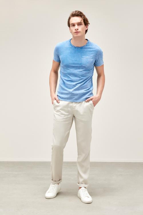  CEP DETAYLI BİSİKLET YAKA PAMUKLU KISA KOL T-SHIRT