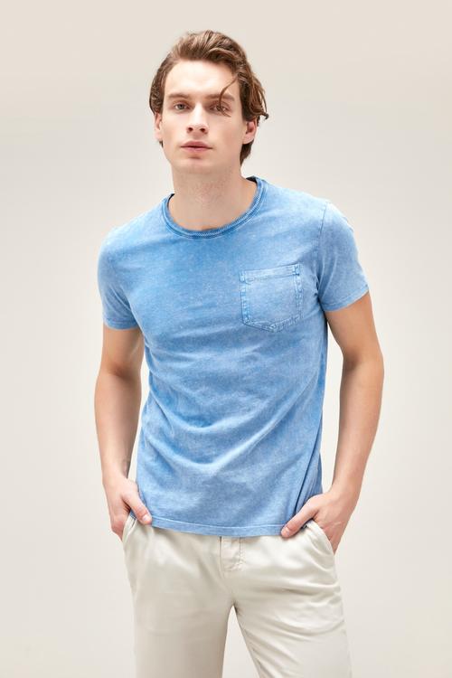  CEP DETAYLI BİSİKLET YAKA PAMUKLU KISA KOL T-SHIRT