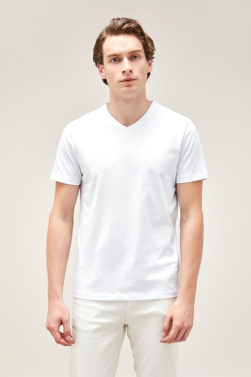  V YAKA PAMUKLU KISA KOLLU T-SHIRT