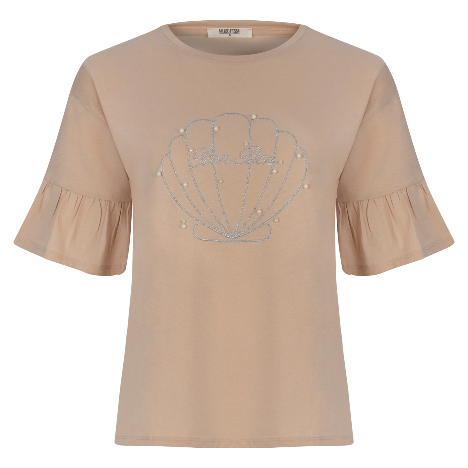 İNCİ DETAYLI PAMUKLU KISA KOL T-SHIRT