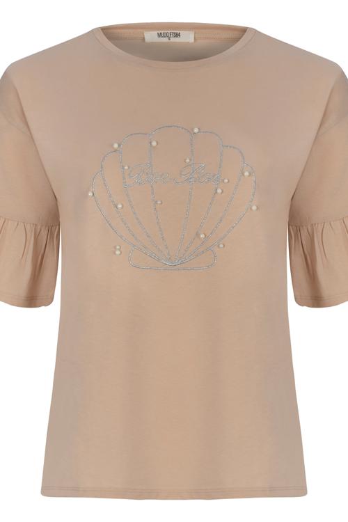  İNCİ DETAYLI PAMUKLU KISA KOL T-SHIRT