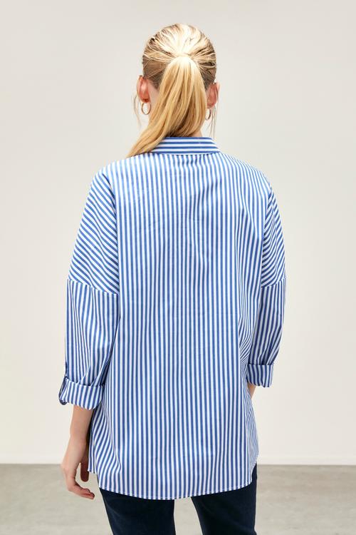  OVERSIZE ÇİZGİLİ GÖMLEK