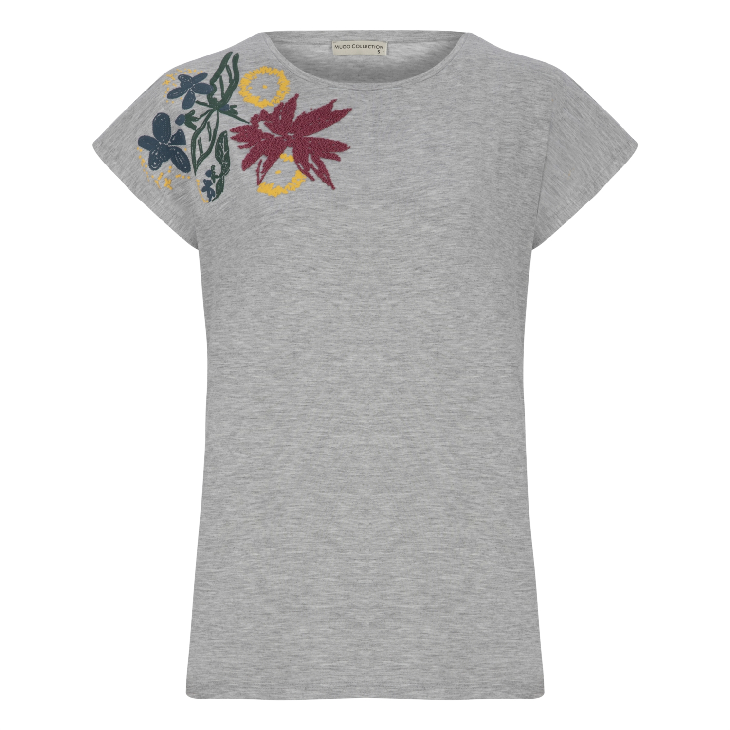 ÇİÇEK DESENLİ BİSİKLET YAKA T-SHIRT