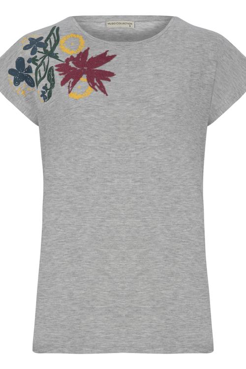  ÇİÇEK DESENLİ BİSİKLET YAKA T-SHIRT