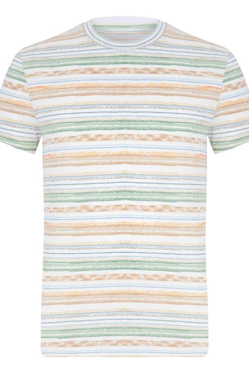  RENKLİ ÇİZGİLİ BİSİKLET YAKA KISA KOL T-SHIRT