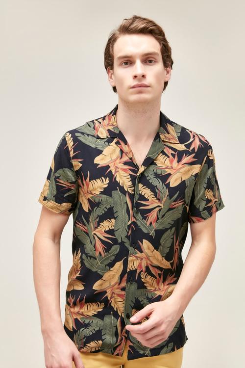  YAPRAK DESENLİ VİSKOZ REGULAR GÖMLEK