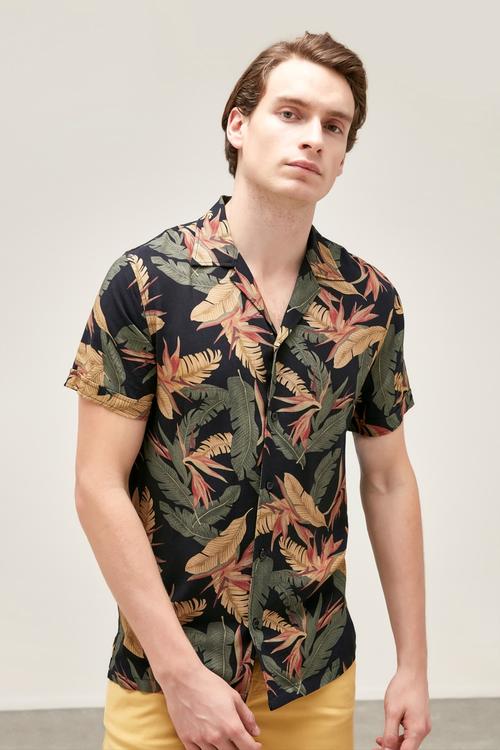  YAPRAK DESENLİ VİSKOZ REGULAR GÖMLEK