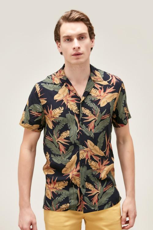  YAPRAK DESENLİ VİSKOZ REGULAR GÖMLEK