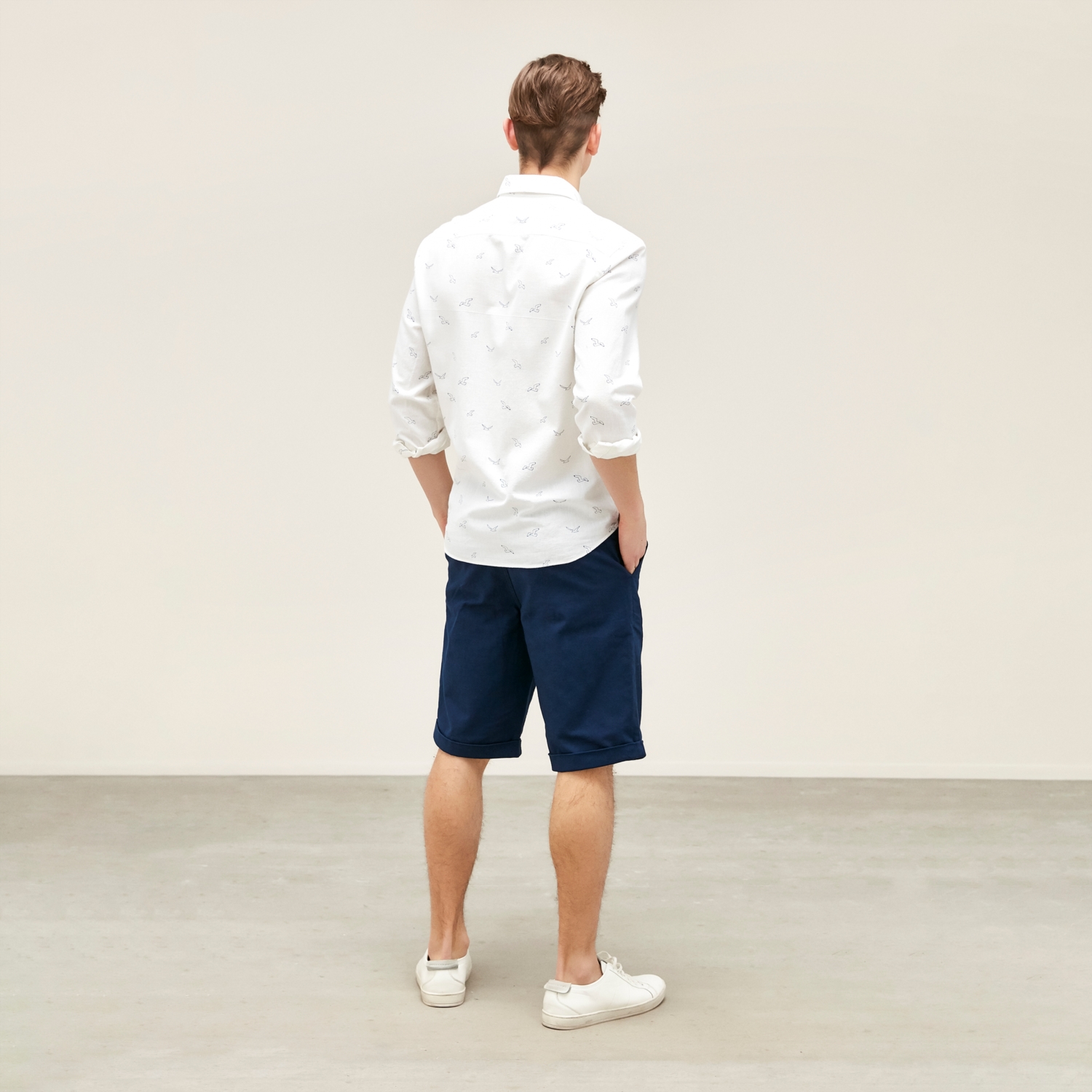 KUŞ DESENLİ REGULAR KETEN GÖMLEK