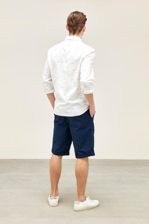  KUŞ DESENLİ REGULAR KETEN GÖMLEK