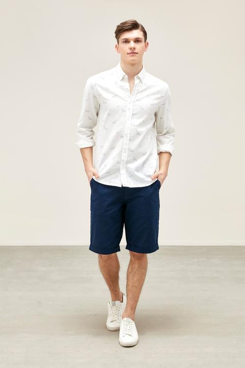  KUŞ DESENLİ REGULAR KETEN GÖMLEK