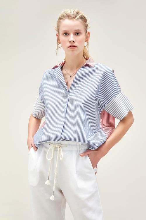  ÇİZGİ DETAYLI CASUAL PAMUKLU BLUZ