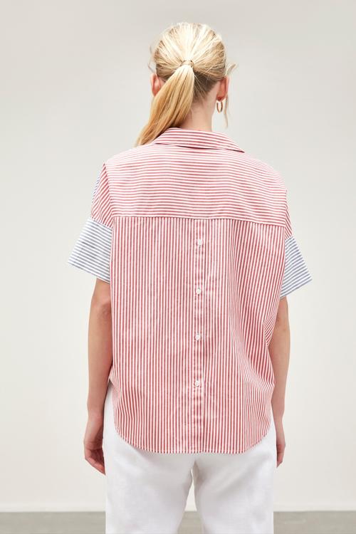  ÇİZGİ DETAYLI CASUAL PAMUKLU BLUZ