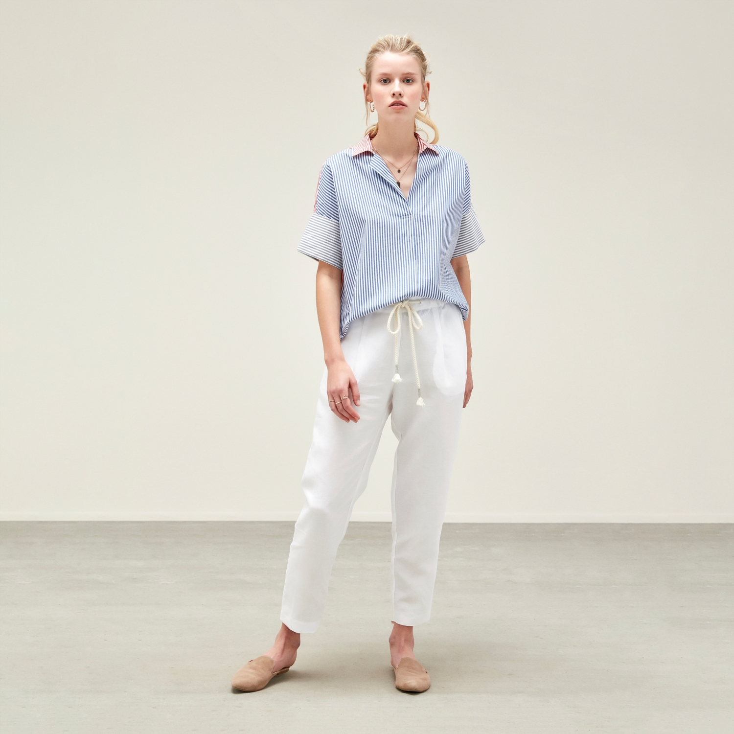 ÇİZGİ DETAYLI CASUAL PAMUKLU BLUZ