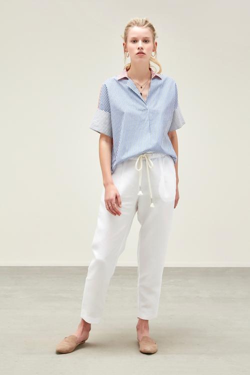  ÇİZGİ DETAYLI CASUAL PAMUKLU BLUZ