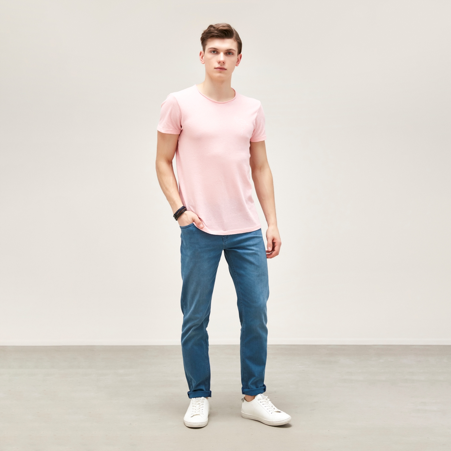 FLAMİNGO DESENLİ BİSİKLET YAKA KISA KOL -SHIRT