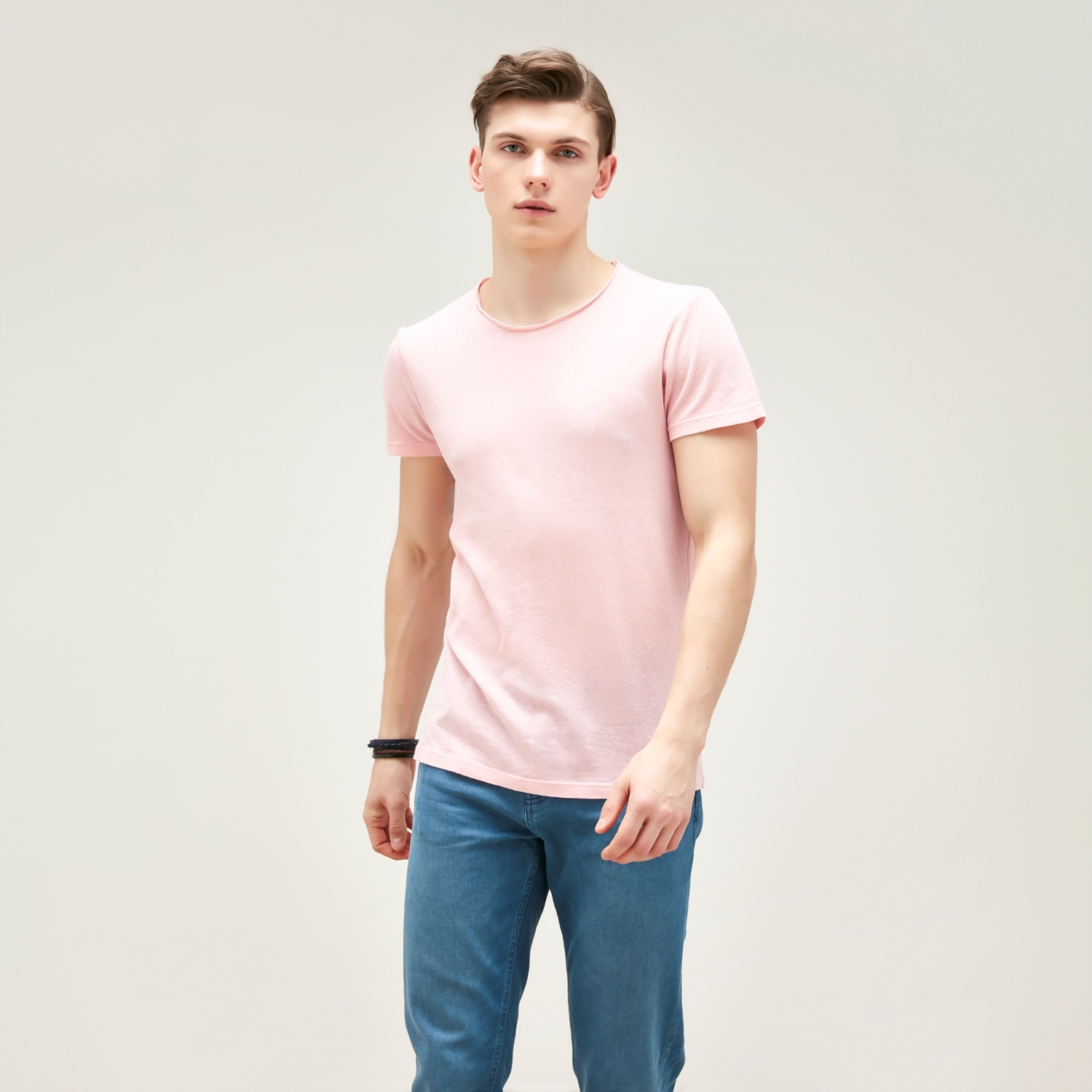 FLAMİNGO DESENLİ BİSİKLET YAKA KISA KOL -SHIRT