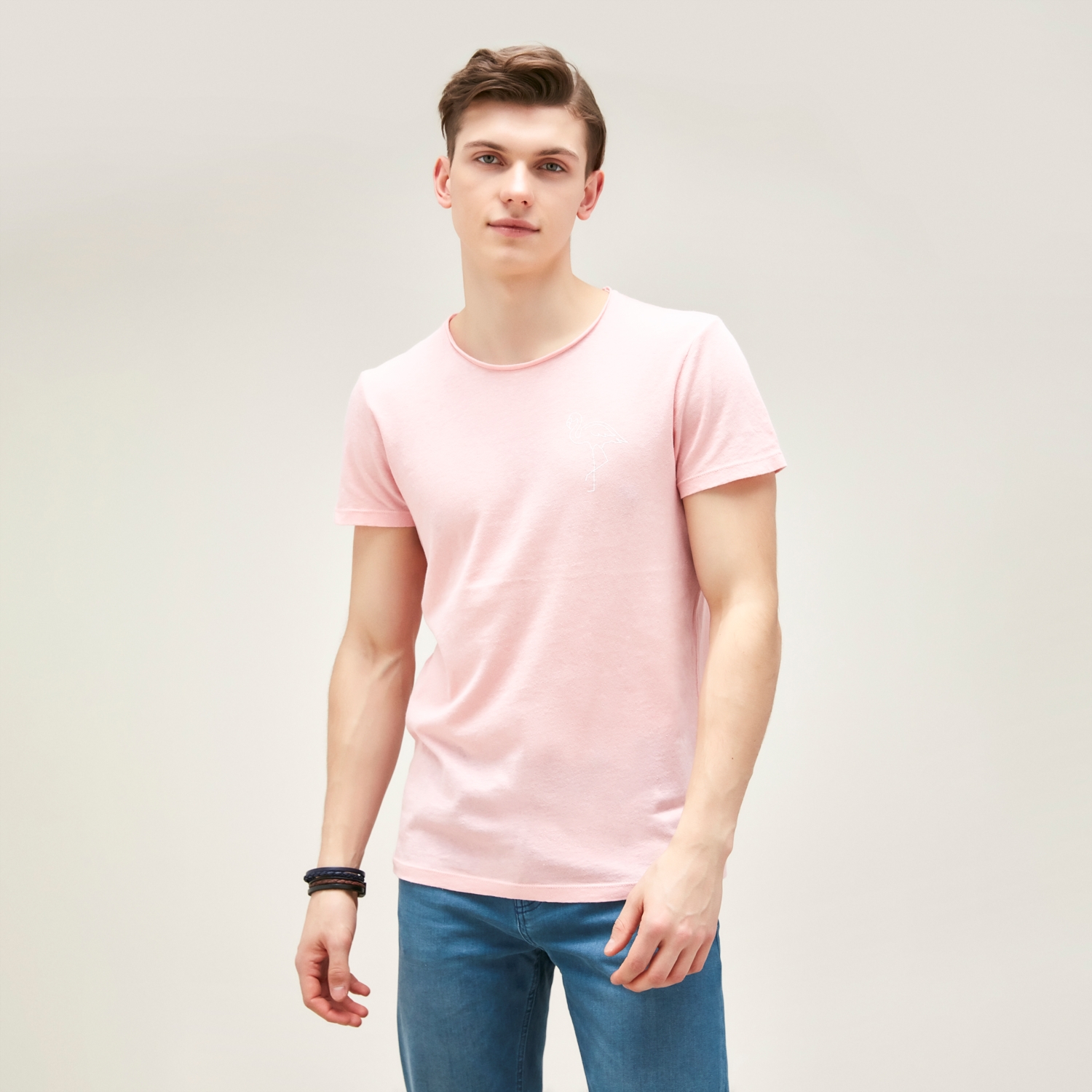 FLAMİNGO DESENLİ BİSİKLET YAKA KISA KOL -SHIRT