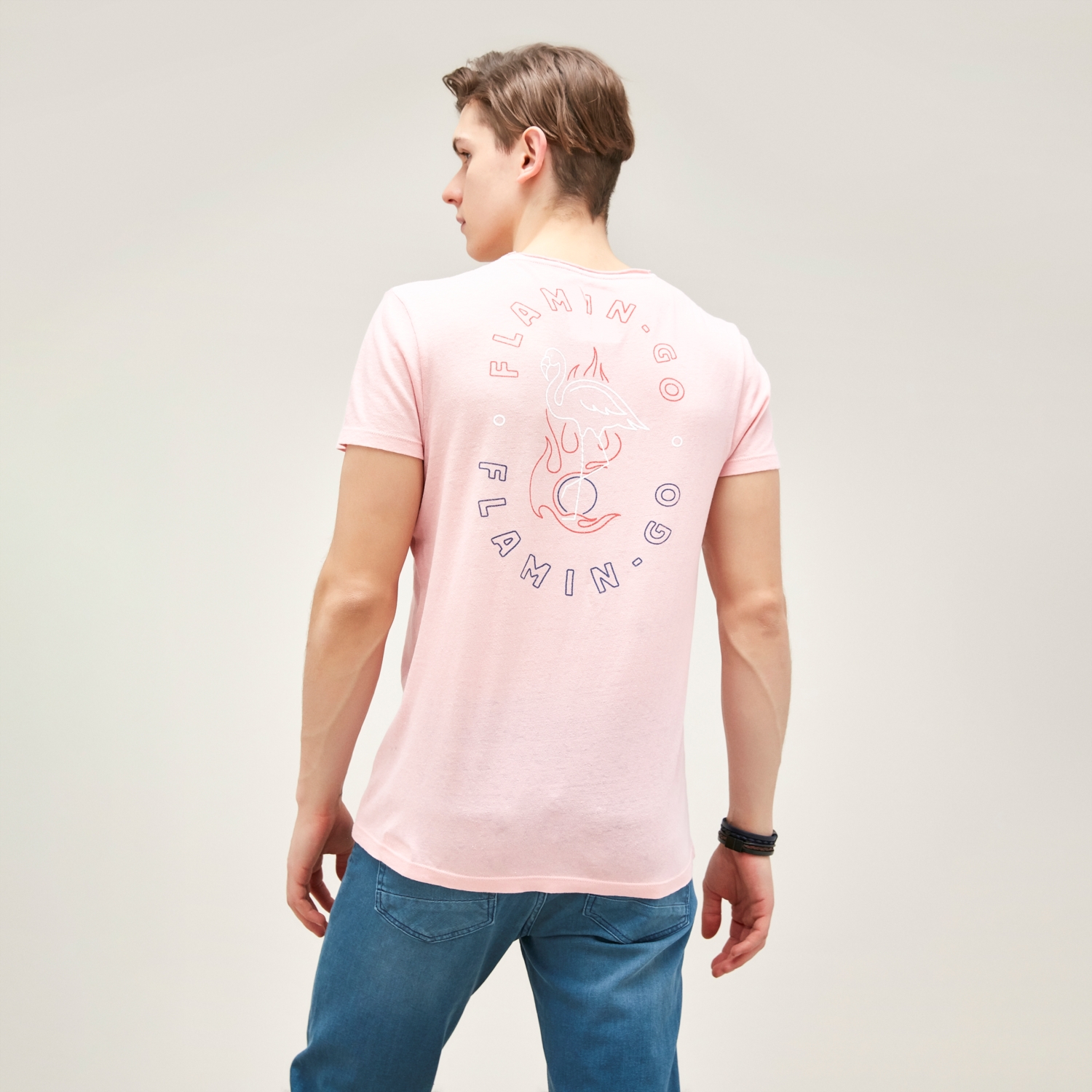 FLAMİNGO DESENLİ BİSİKLET YAKA KISA KOL -SHIRT