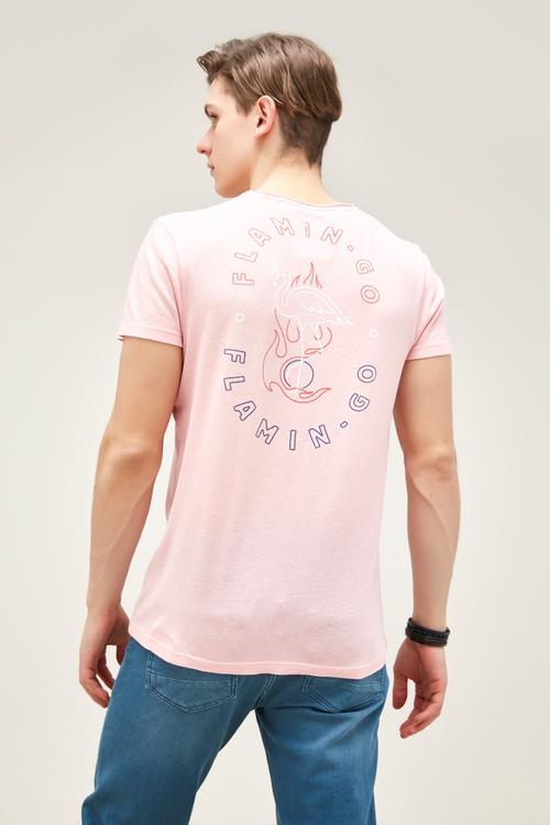  FLAMİNGO DESENLİ BİSİKLET YAKA KISA KOL -SHIRT