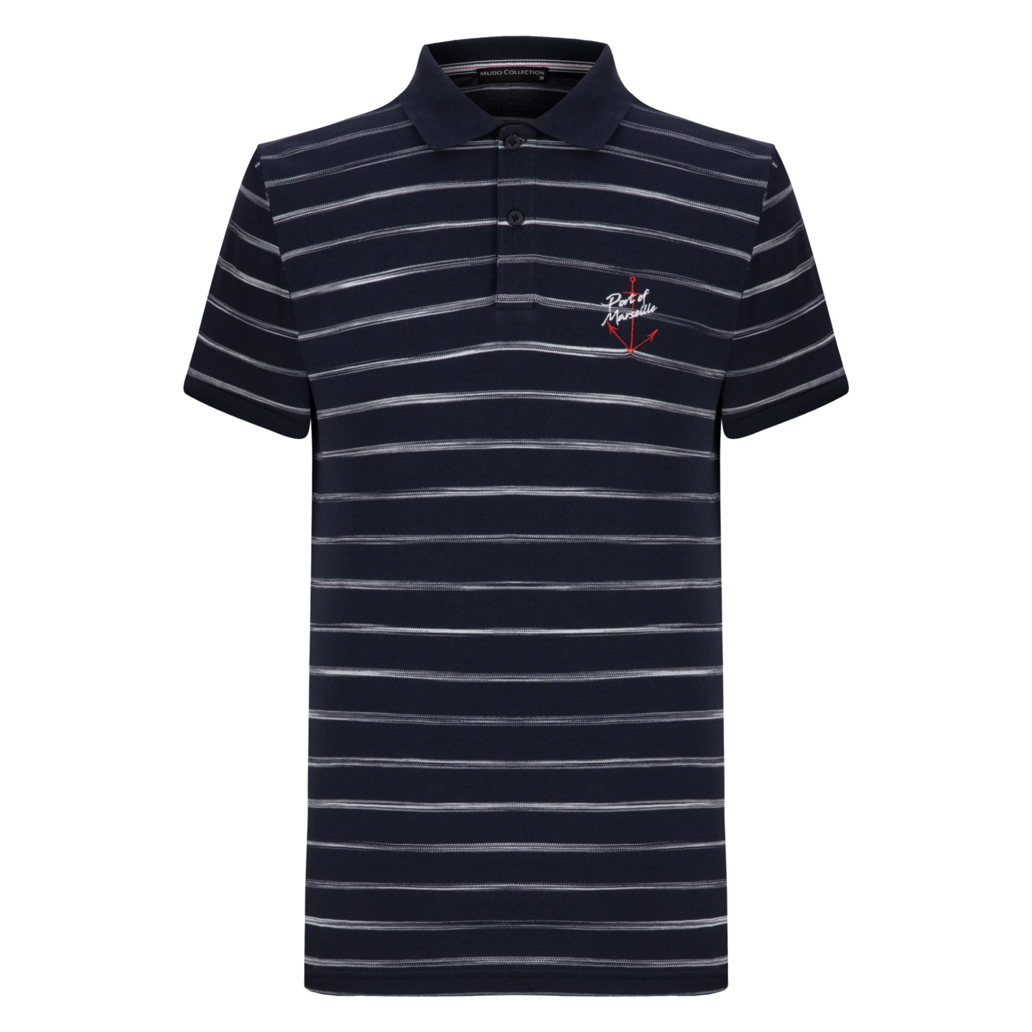 ÇİZGİLİ POLO YAKA NAKIŞLI KISA KOL T-SHIRT