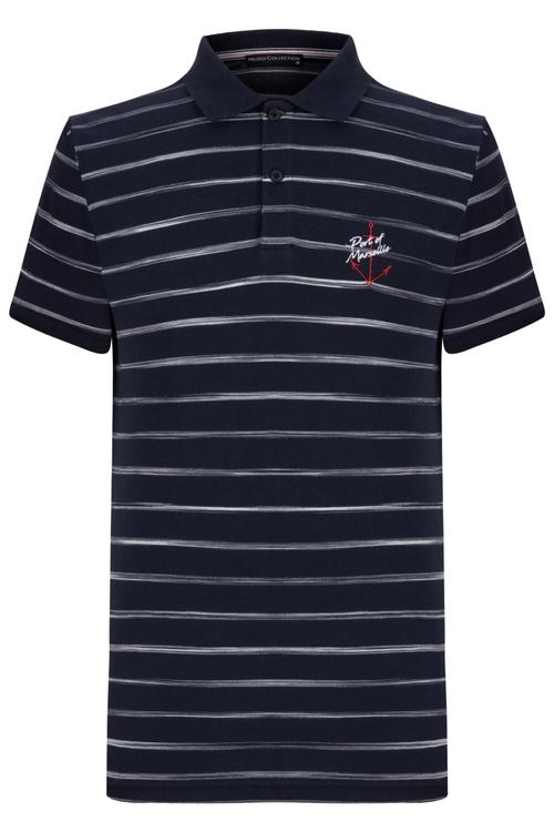  ÇİZGİLİ POLO YAKA NAKIŞLI KISA KOL T-SHIRT