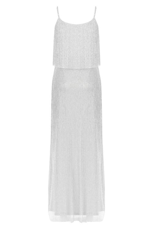  ASKILI PARLAK GÖRÜNÜMLÜ MAXİ BOY GECE ELBİSESİ