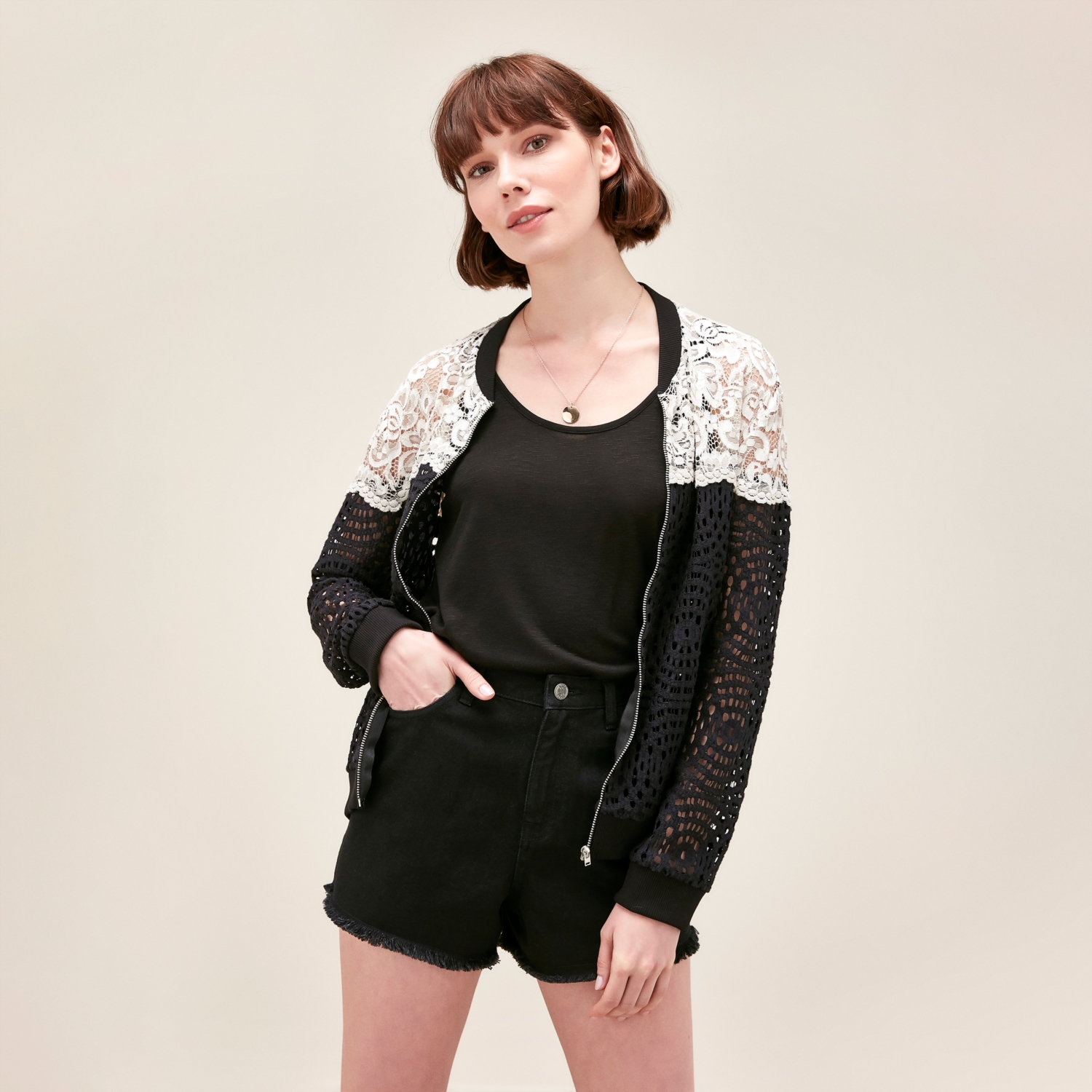 DANTEL DETAYLI BOMBER CEKET