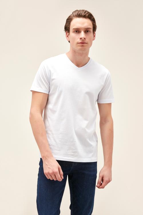  V YAKA PAMUKLU KISA KOLLU T-SHIRT