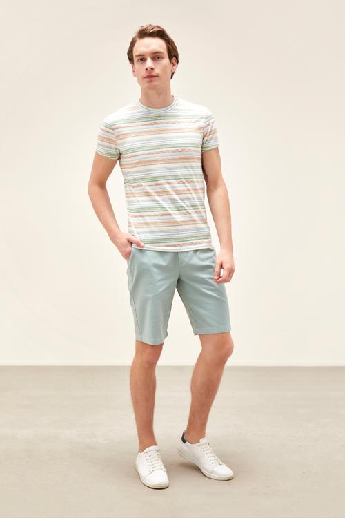  RENKLİ ÇİZGİLİ BİSİKLET YAKA KISA KOL T-SHIRT