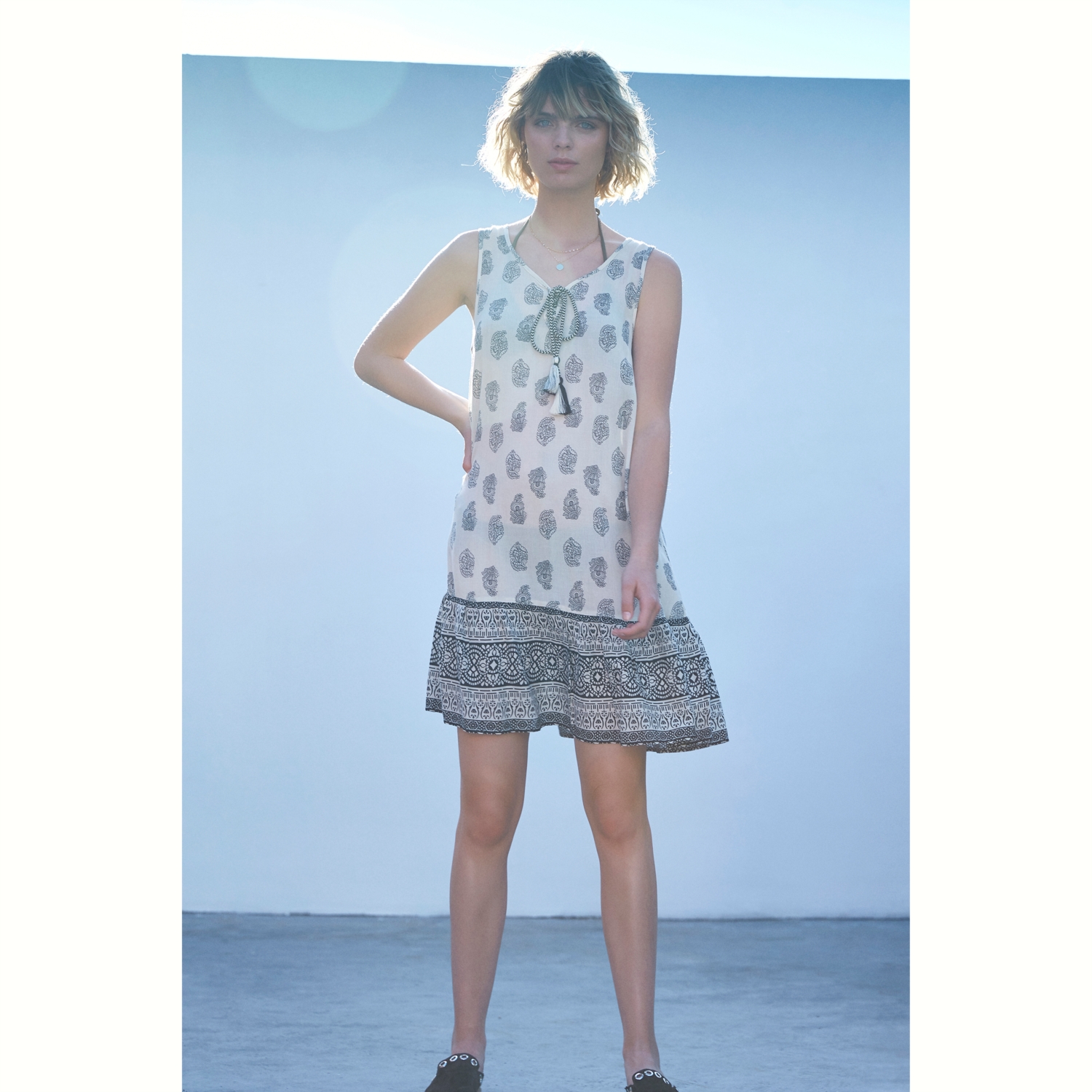 ETNİK DESENLİ A FORM MİNİ ELBİSE