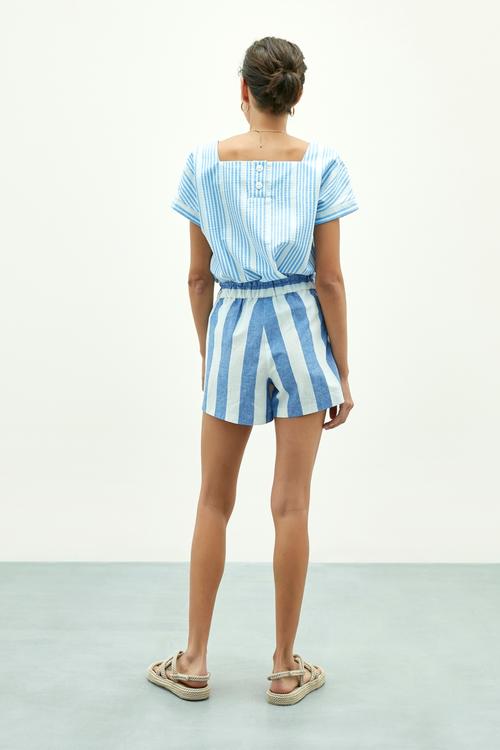  BELİ LASTİKLİ ÇİZGİLİ ŞORT