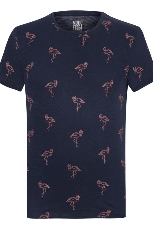  FLAMİNGO DESENLİ BİSİKLET YAKA KISA KOL PAMUKLU T-SHIRT