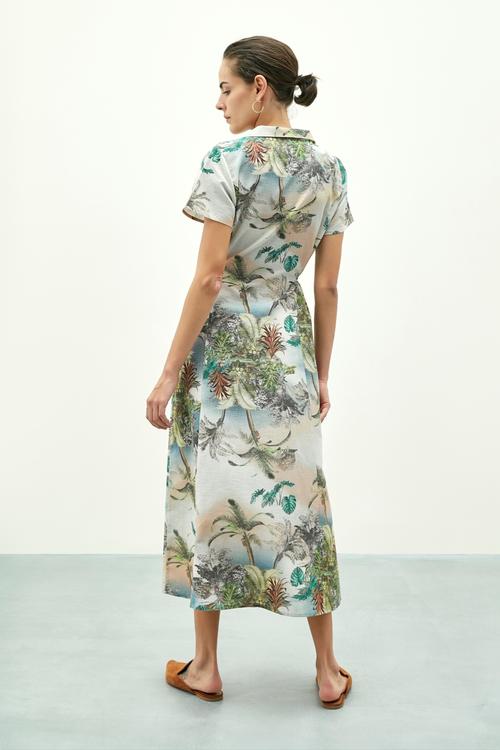  BASKILI KLOŞ MİDİ BOY ELBİSE