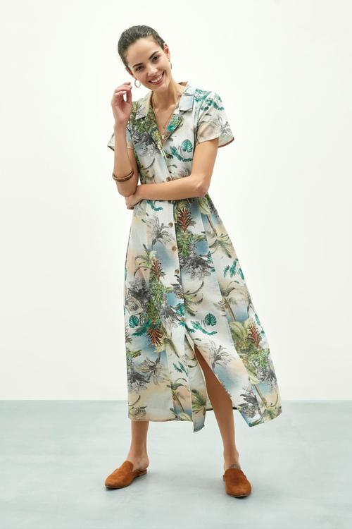  BASKILI KLOŞ MİDİ BOY ELBİSE