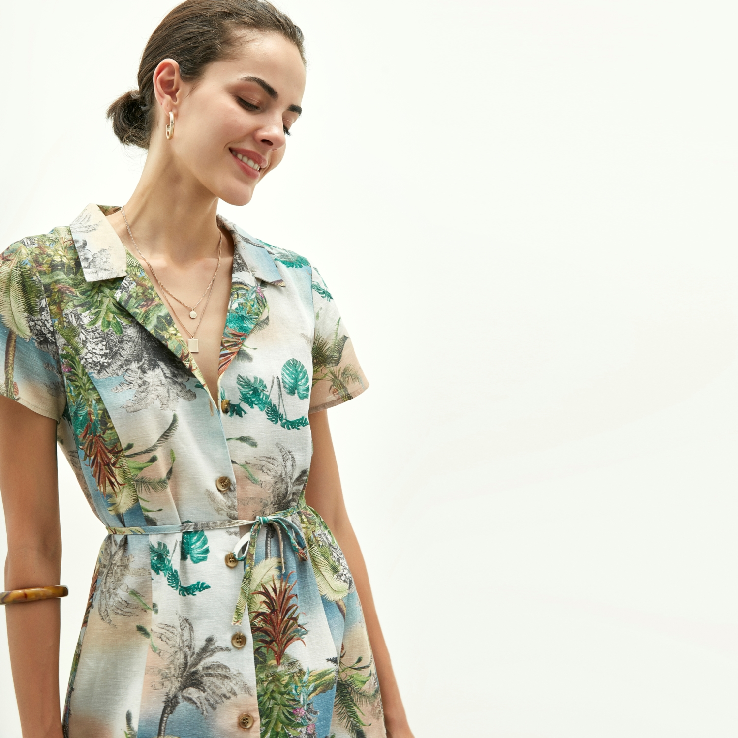 BASKILI KLOŞ MİDİ BOY ELBİSE