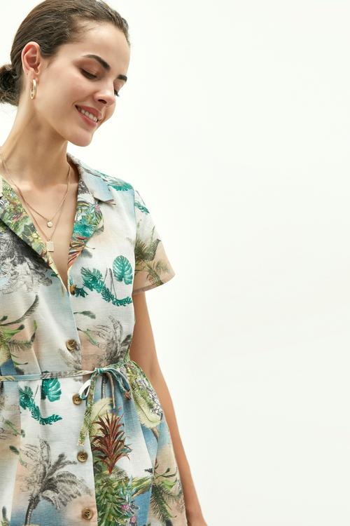  BASKILI KLOŞ MİDİ BOY ELBİSE