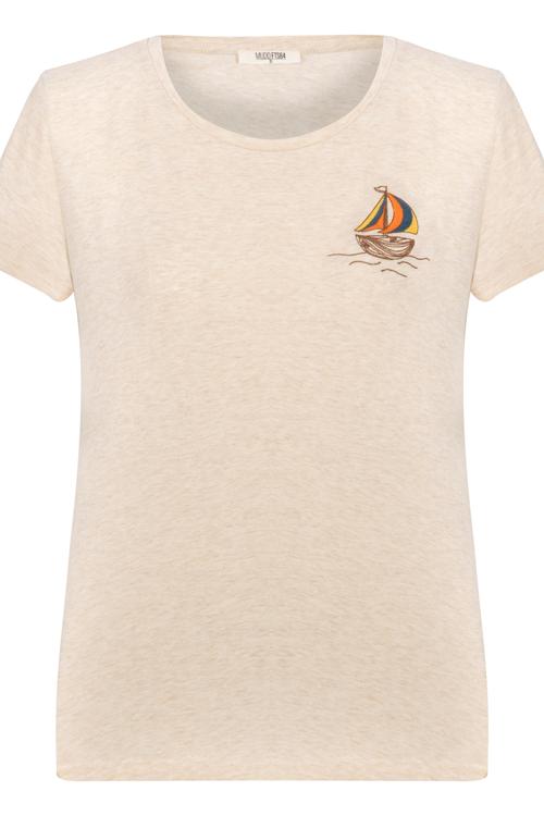  NAKIŞ DETAYLI BİSİKLET YAKA KISA KOLLU T-SHIRT