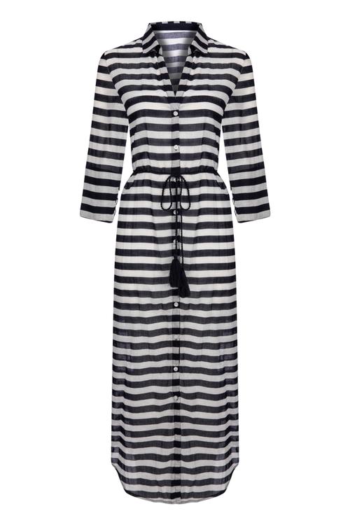  ÇİZGİ DETAYLI PAMUKLU PLAJ ELBİSESİ