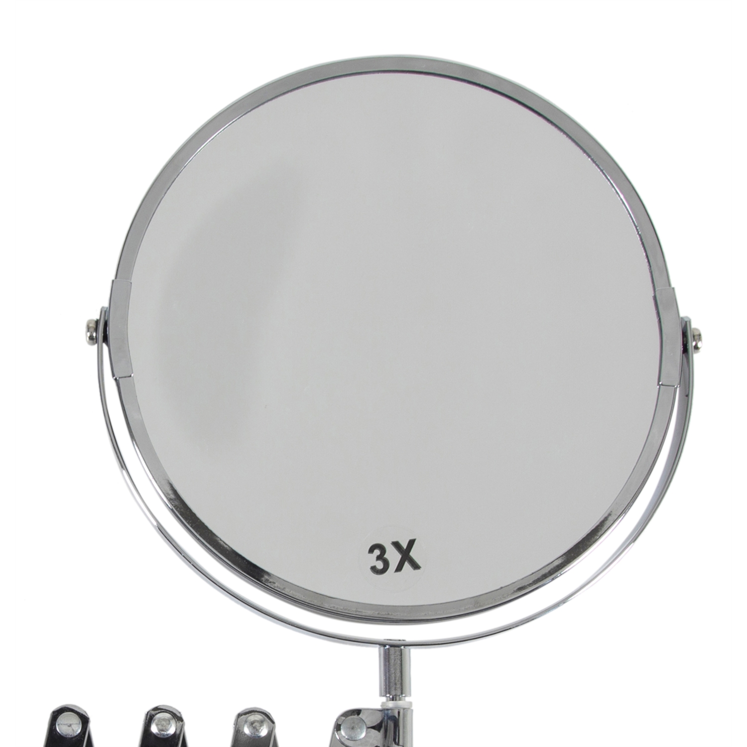 KÖRÜKLÜ KROM AYNA 17 CM X3 BÜYÜTEÇLİ