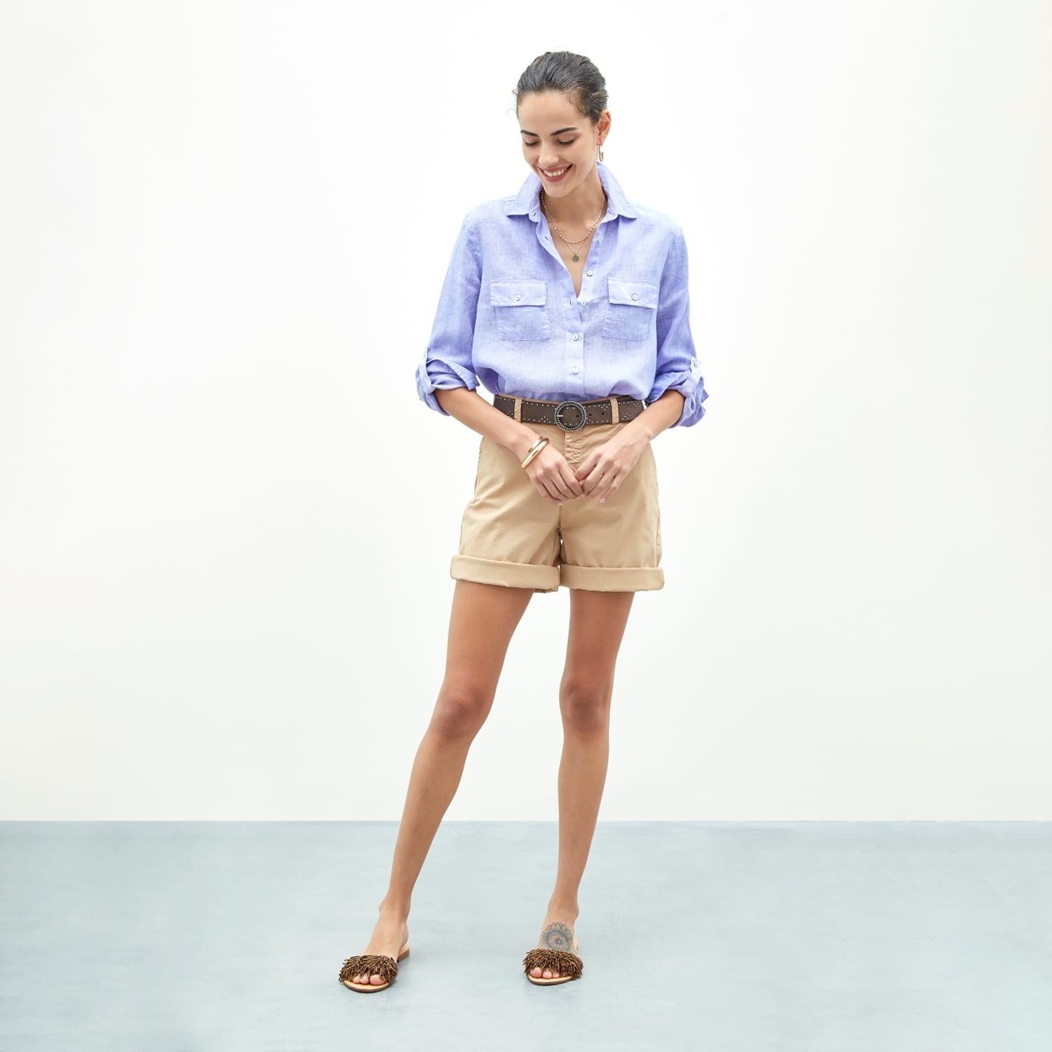 CEP DETAYLI REGULAR KETEN GÖMLEK