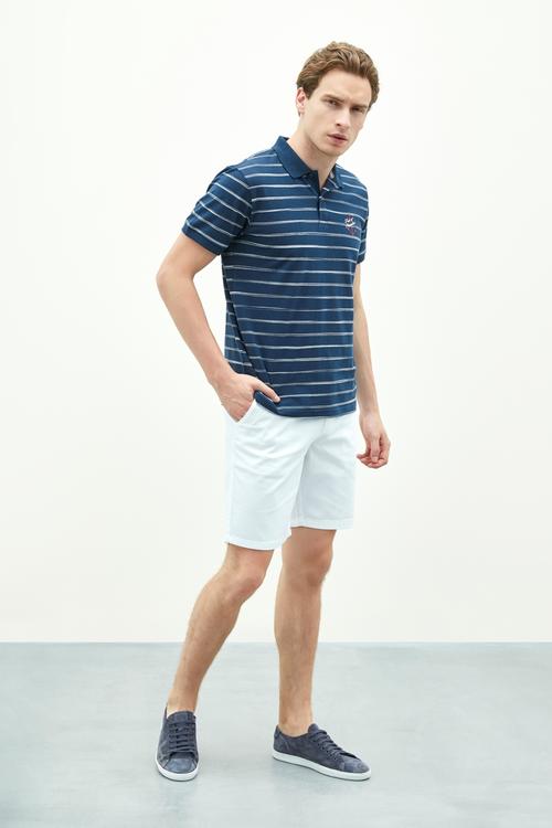  ÇİZGİLİ POLO YAKA NAKIŞLI KISA KOL T-SHIRT