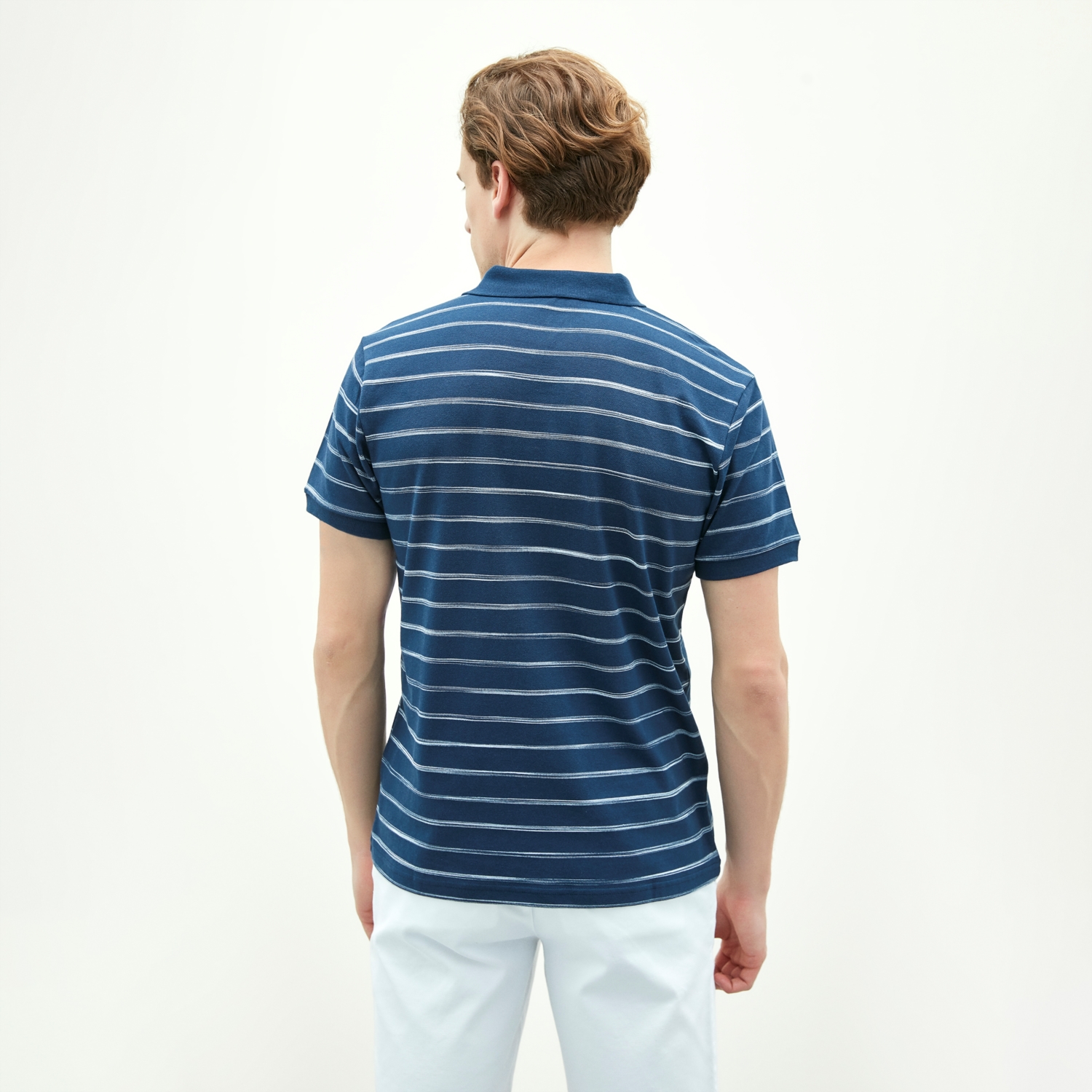 ÇİZGİLİ POLO YAKA NAKIŞLI KISA KOL T-SHIRT