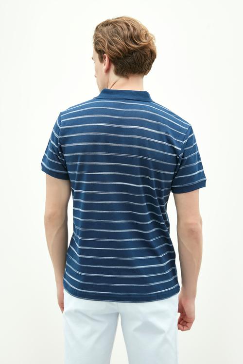  ÇİZGİLİ POLO YAKA NAKIŞLI KISA KOL T-SHIRT